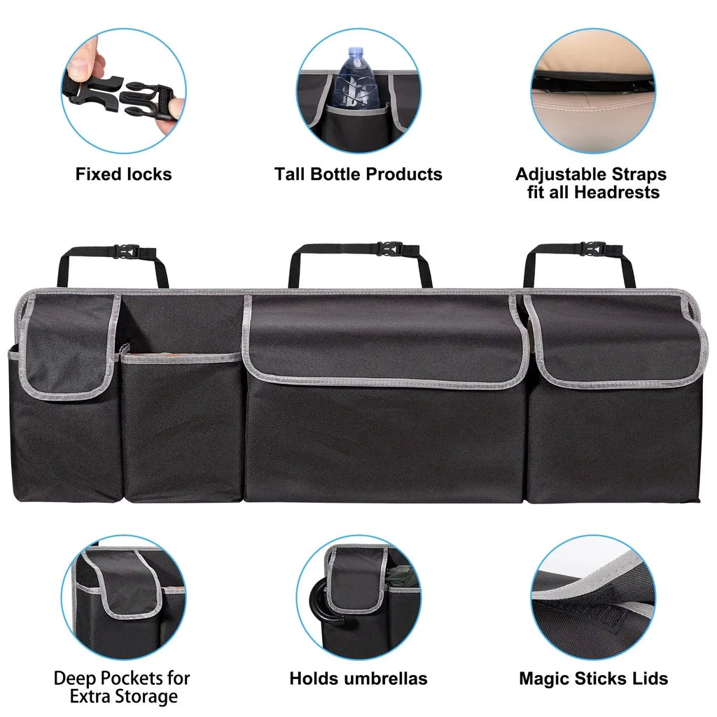 SUV Trunk Backseat Organizer - 4-Pocket Hanging Storage Bag for Cars, Trucks & MPVs