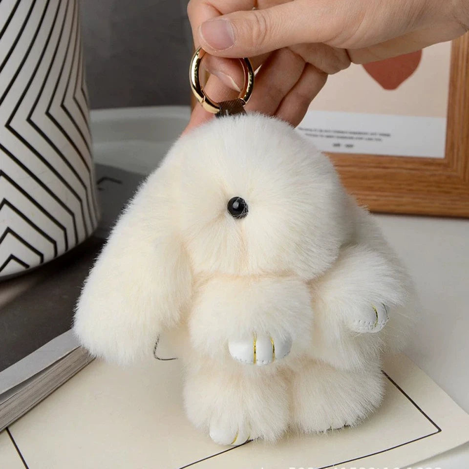 Fluffy Rabbit Fur Keychain - Soft Pom Pom Bag Charm & Car Accessory
