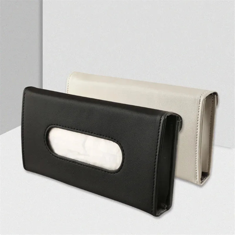 Car Sun Visor Tissue Holder - PU Leather Hanging Organizer