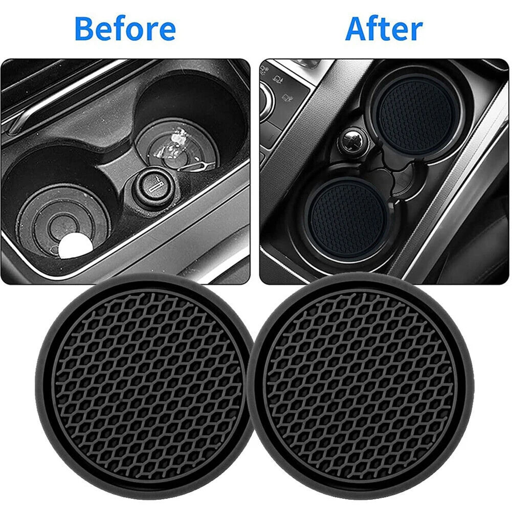 Silicone Car Cup Holder Coasters - Anti-Slip Insert Pads (2-Pack)