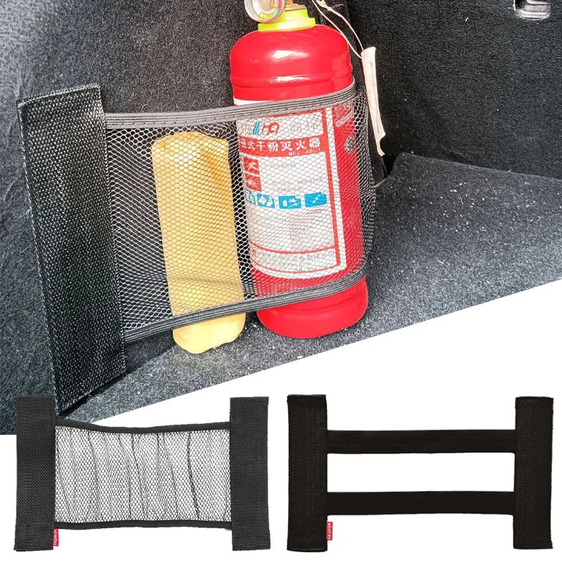 Car Trunk Storage Net Organizer - Elastic Mesh Holder for Fire Extinguisher & Cargo