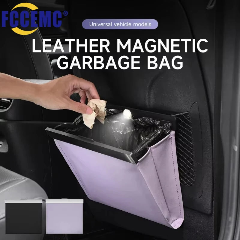 Car Trash Bin with LED Light - Waterproof Hanging Organizer