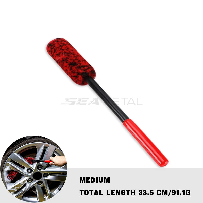 Flexible Wheel Detailing Brush - Soft Wool Bristles for Scratch-Free Rim & Tire Cleaning