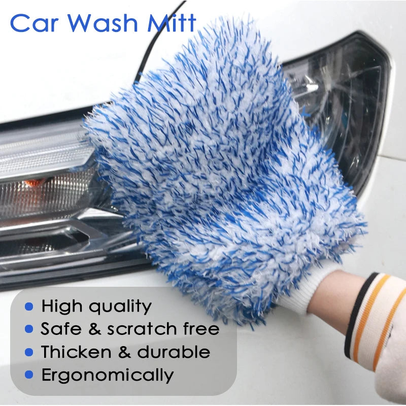 Premium Microfiber Car Wash Mitt - Ultra-Soft Plush Glove for Scratch-Free Cleaning