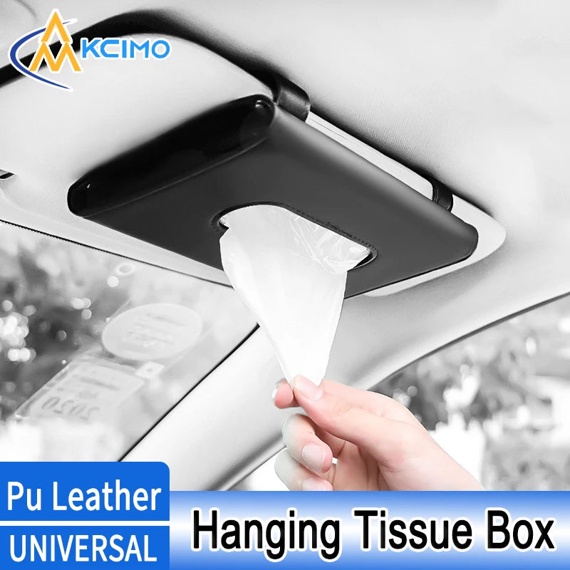 Car Sun Visor Tissue Holder - PU Leather Hanging Organizer