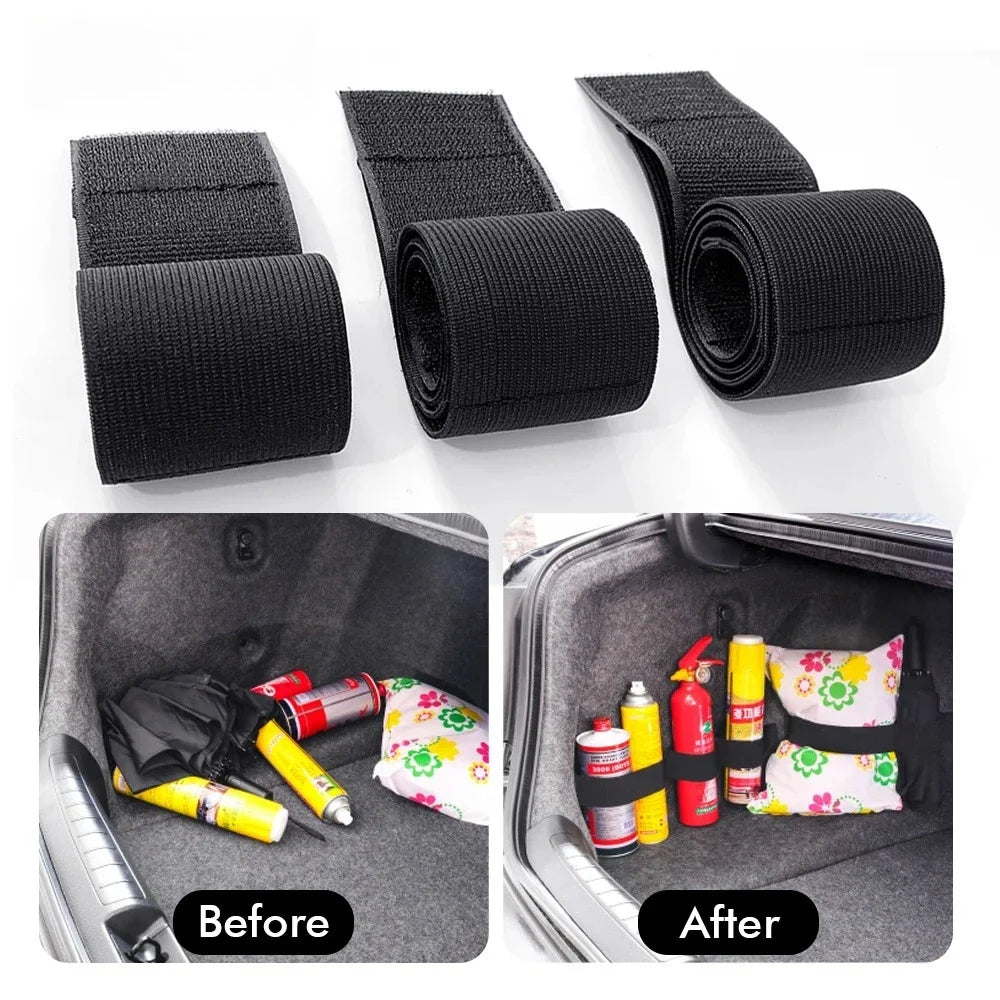 Car Trunk Cargo Securing Strap - Heavy-Duty Velcro Organizer for Fire Extinguisher & Tools