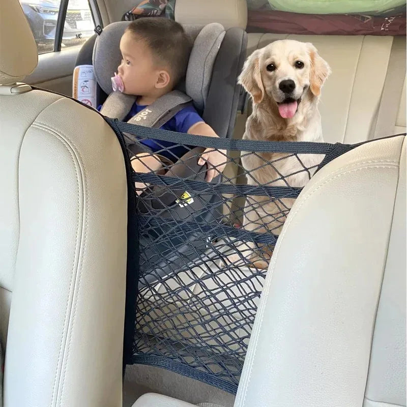 Car Seat Gap Storage Net Organizer - Stretchable Mesh Barrier & Pet Divider for Front Seats
