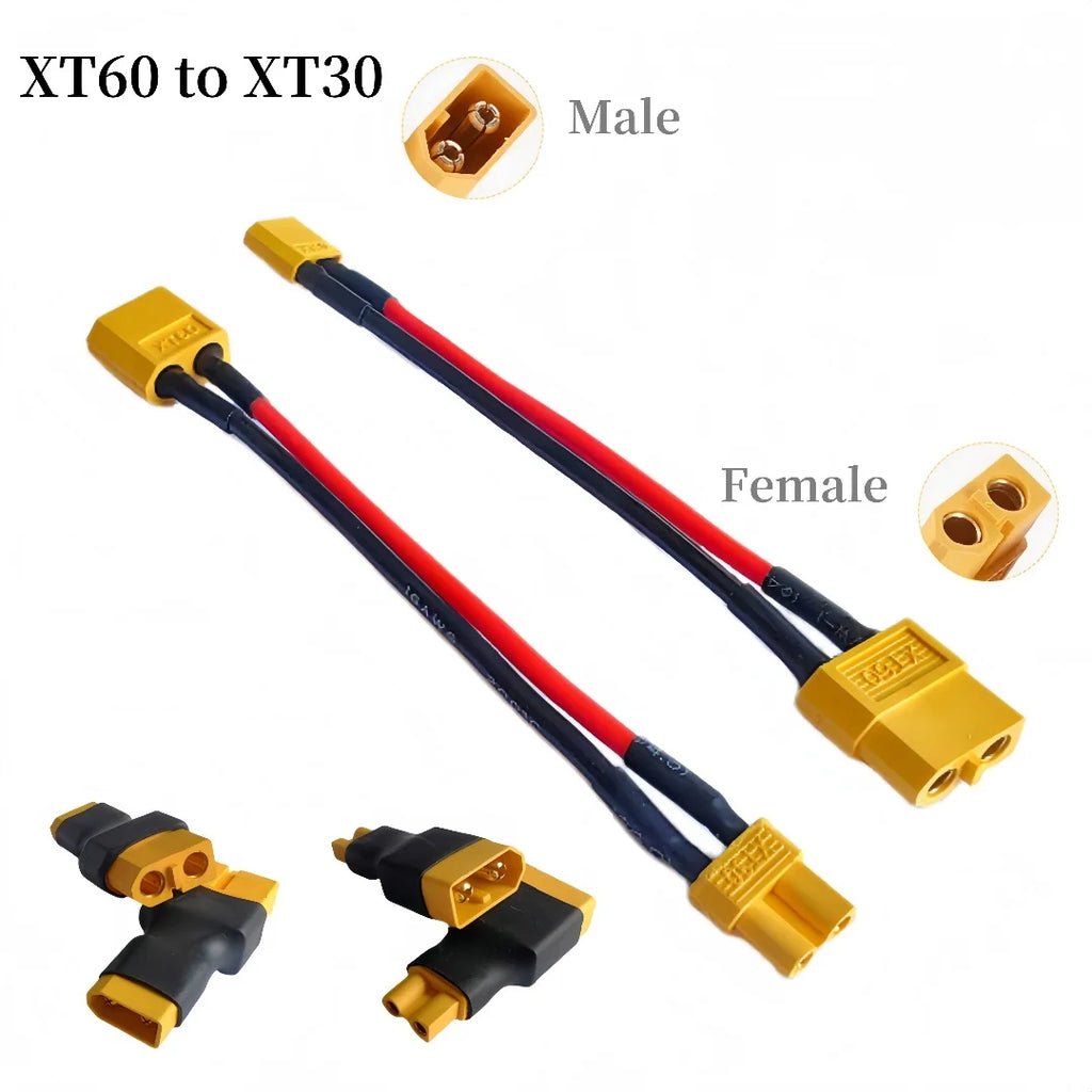 XT30 to XT60 Battery Adapter Cable - 10cm 16AWG for RC Drones