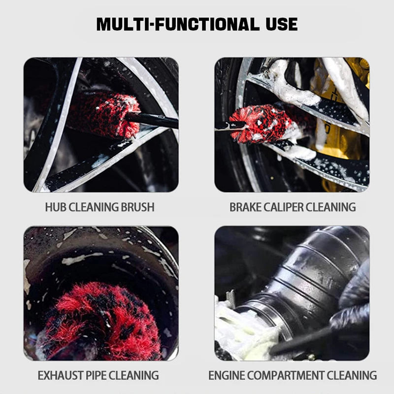 Flexible Wheel Detailing Brush - Soft Wool Bristles for Scratch-Free Rim & Tire Cleaning