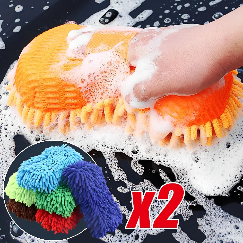 Coral Car Wash Mitts - Soft Microfiber Cleaning Gloves (2-Pack)