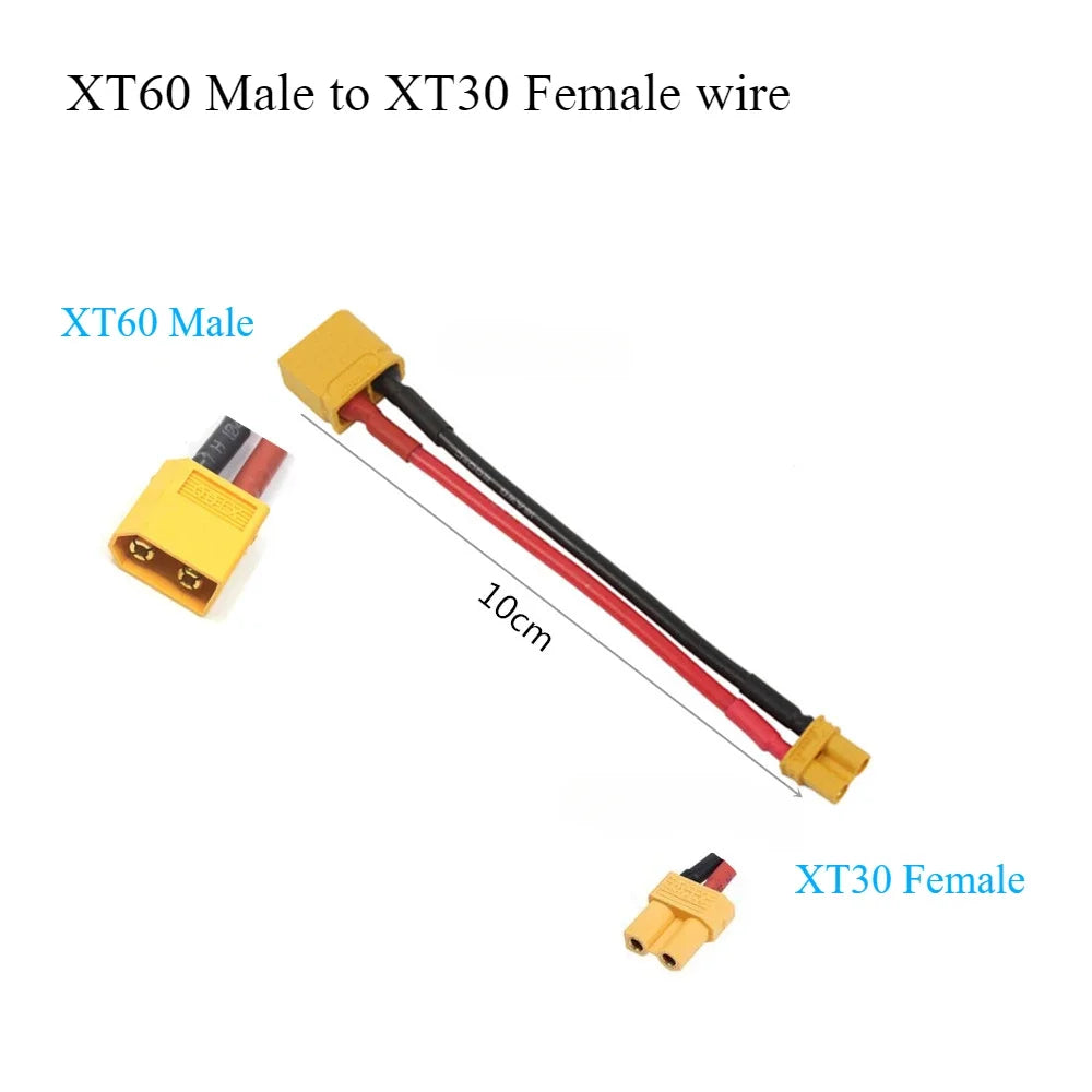 XT30 to XT60 Battery Adapter Cable - 10cm 16AWG for RC Drones