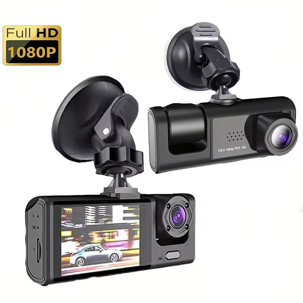 3-Lens Dash Cam | 1080P HD, IR Night Vision, Loop Recording & 2" IPS Screen