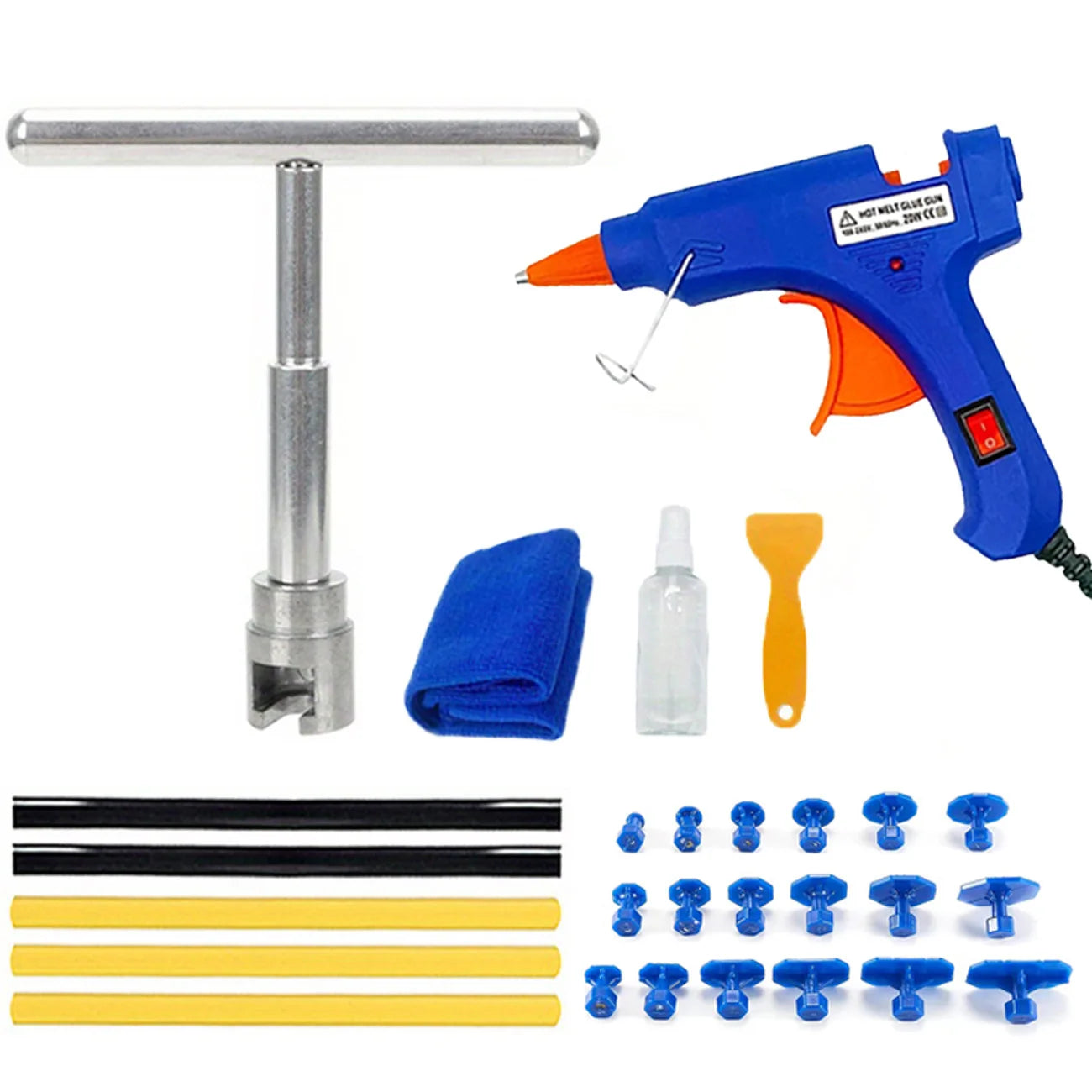 Paintless Dent Repair Kit - Professional Dent Puller Tool Set with Glue Gun & Tabs