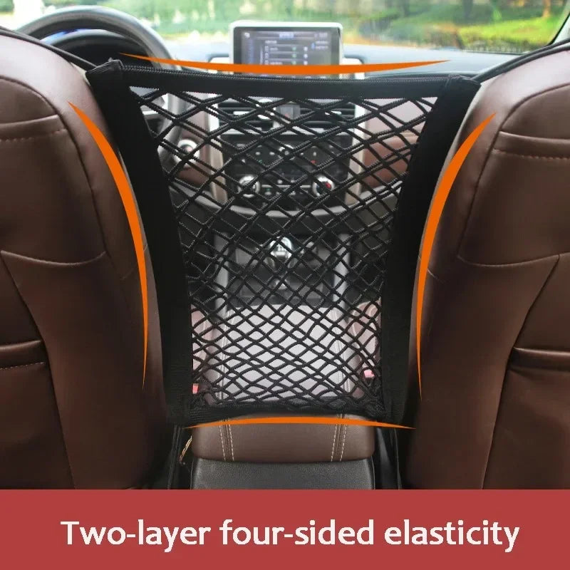 Car Seat Gap Storage Net Organizer - Stretchable Mesh Barrier & Pet Divider for Front Seats