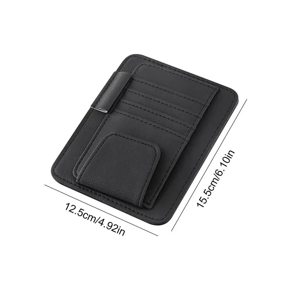 PU Leather Sun Visor Organizer - Multi-Pocket Card & Sunglasses Holder